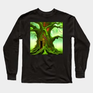 Tree House Portrait, greenery Outside, Cute Nature Long Sleeve T-Shirt